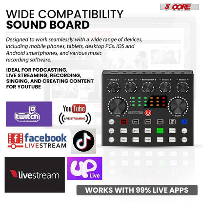 5 Core Recording Microphone Podcast Bundle Professional Condenser Cardioid Mic Kit w Boom Arm RM 8 BG