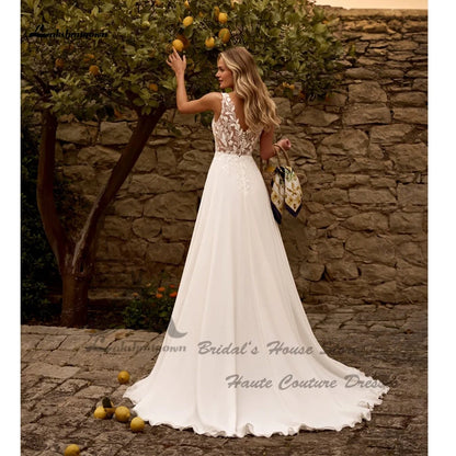 Lakshmigown Sexy Women Summer Beach Wedding Dresses A Line 2026 Vestidos Civil Boho Bridal Gowns V Neck Lace Bodice Customized