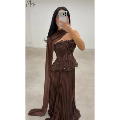 Mila Customized Pleated Strapless Beaded A-Line Prom Dress With Shawl Corset Formal Evening Floor-Length Vestidos De Fiesta 2026