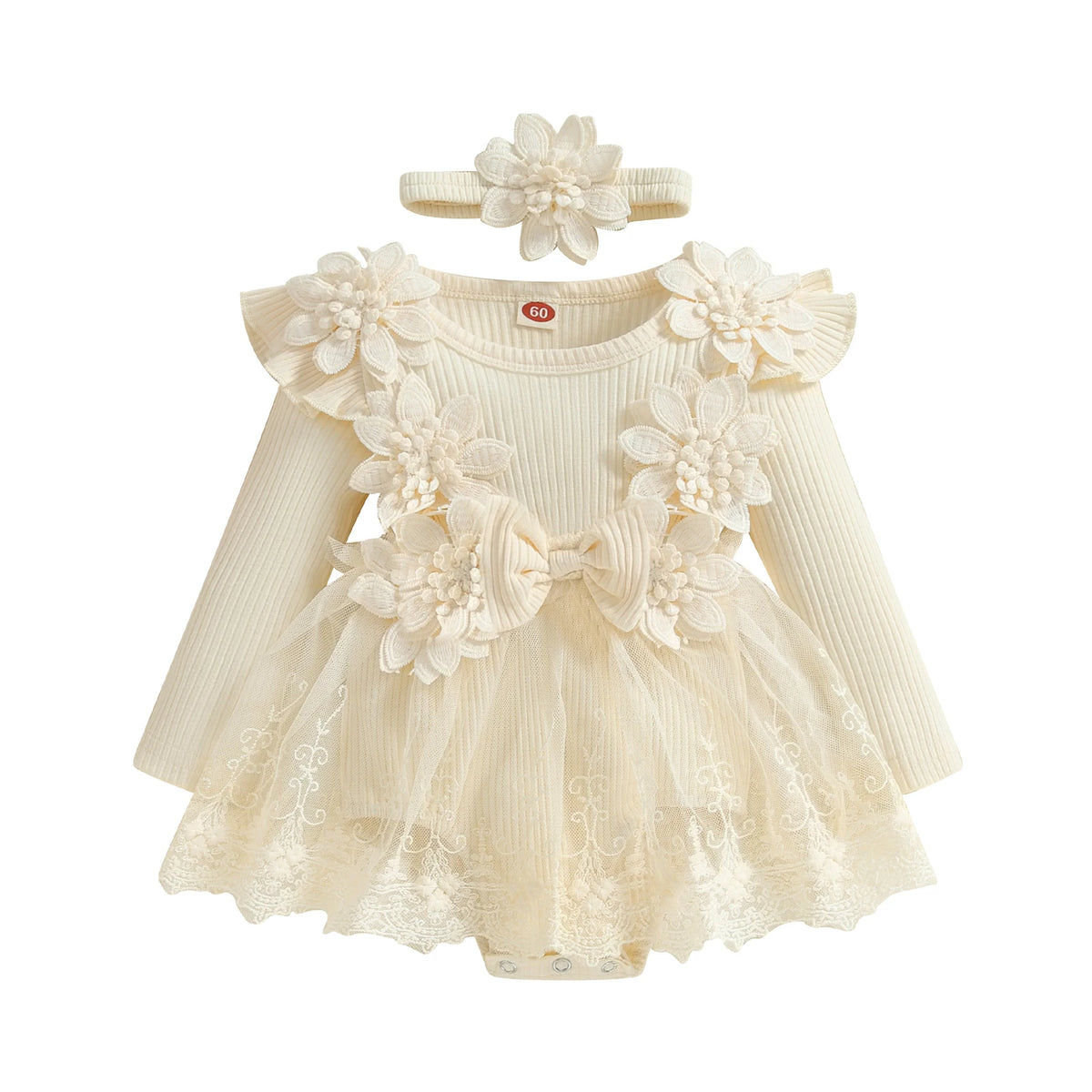 Baby Girls' Floral Romper & Headband Set | Ruffle Details & Mesh Skirt | Birthdays, Portraits & Celebrations