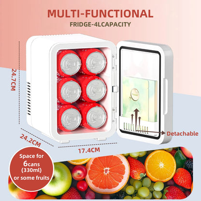 Yanace 6L Mini Fridge for Skincare Cosmetics Portable Makeup Refrigerator with Mirror Door Quiet Desktop Creams Perfumes Fresh