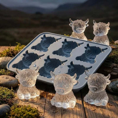 6‑Cavity Highland Cow Ice Cube Mold Food‑Grade Silicone 3D Cow Ice Tray Reusable Ice Maker Mould for Whiskey Cocktail Drinks Chocolate Candy
