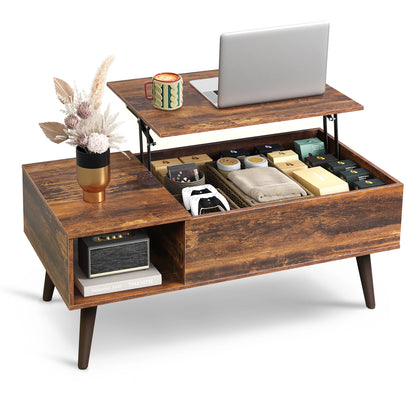 Lift Top Coffee Table with Hidden Storage, Black Mid Century Modern Wooden Coffee Table, for Dining/Living Rooms/Offices; 39.4"W x 19.7"D x 16.9"H