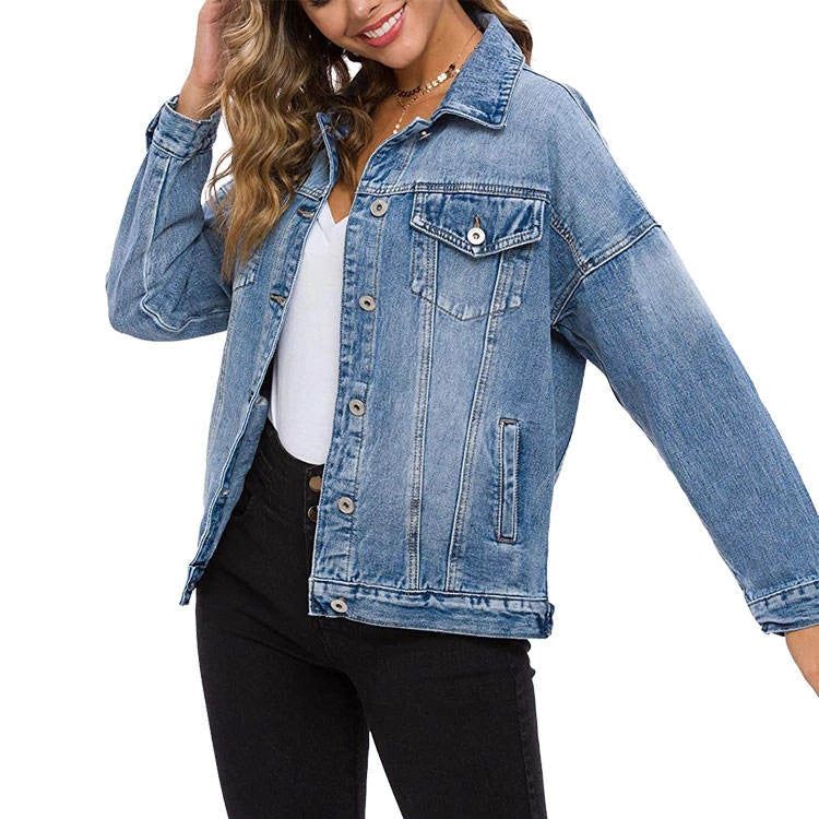 High Premium Custom Women's Casual Jeans Jacket New Style Oversized Fit Washed Denim with Button Decoration for Autumn
