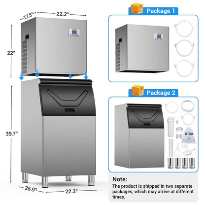 Commercial Ice Maker Machine 680LBS/24H, 560LBS Storage Bin, Commercial Ice Machine with Self- Cleaning Industrial Ice Machine