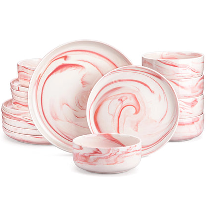 MALACASA Luna Series 18-Piece Ceramic Porcelain Dinnerware Set with 6 Pcs Dinner/Dessert Plates, Bowl Tableware Set Service for