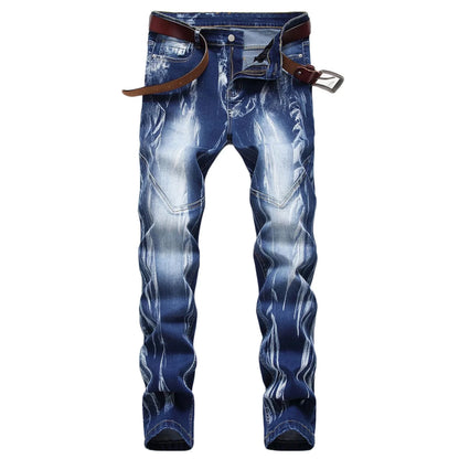 High Street Men's Straight Denim Jeans 100% Cotton Mid Waist Lightweight Knitted Breathable Garment Dyed Distressed Zipper Sizes