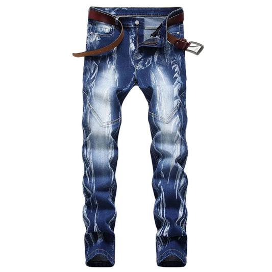 High Street Men's Straight Denim Jeans 100% Cotton Mid Waist Lightweight Knitted Breathable Garment Dyed Distressed Zipper Sizes