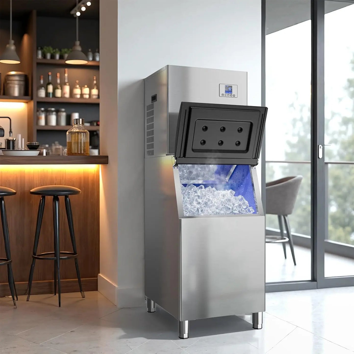 Commercial Ice Maker Machine 680LBS/24H, 560LBS Storage Bin, Commercial Ice Machine with Self- Cleaning Industrial Ice Machine