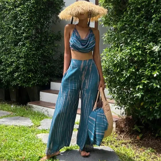 Handmade Casual Summer BOHO Harem Wide Leg Pants Gypsy Yoga Belly Dance Art Pallazo Wrap Sarong Tie Dye High Elastic Waist