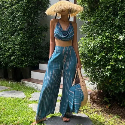 Handmade Casual Summer BOHO Harem Wide Leg Pants Gypsy Yoga Belly Dance Art Pallazo Wrap Sarong Tie Dye High Elastic Waist