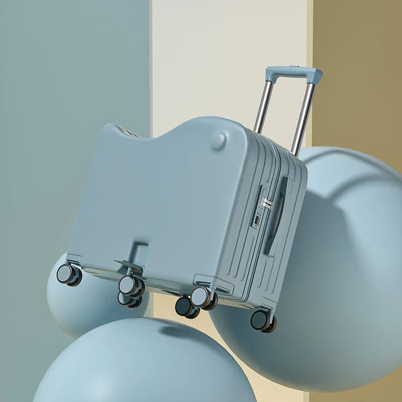 New Children's Luggage Can Sit and Ride With Hidden Cup Holders Footrest Design Durable Trolley Travel Password Box Seat Diva