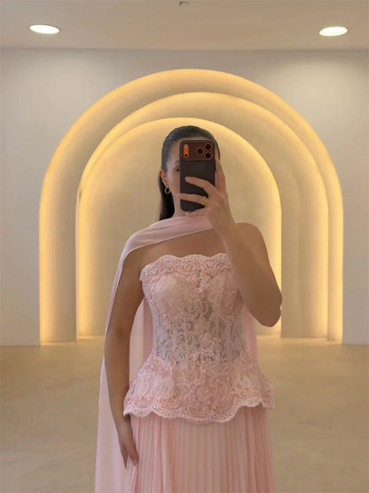 Mila Customized Pleated Strapless Beaded A-Line Prom Dress With Shawl Corset Formal Evening Floor-Length Vestidos De Fiesta 2026