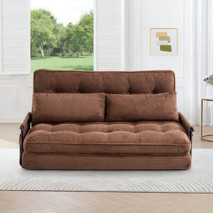Brown Home Foldable Floor Lounge Sofa Bed, Double 5‑Position Adjustable Corduroy Couch with Armrest Side Pocket