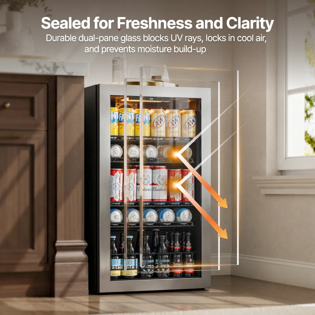 beverage cooler 3.1/3.35/4.59 cu.ft 88/95/130L Single temperature zone Direct cooling beverage/beer refrigerator Built in LED ambient-lighting light Perfect for kitchen/living room/office area/bar counter and other occasions