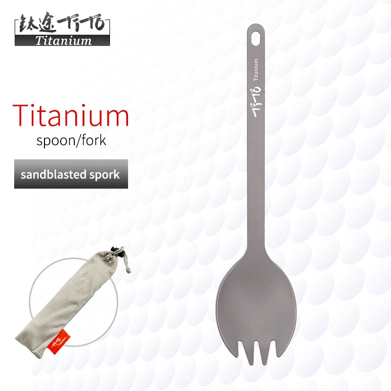 TiTo Outdoor Camping Titanium Spork 13.8g Ultralight Titanium Spoon Long Handle Spoon Outdoor Camping Picnic Titanium Fork