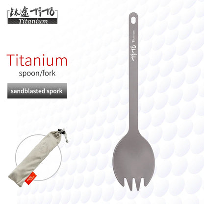 TiTo Outdoor Camping Titanium Spork 13.8g Ultralight Titanium Spoon Long Handle Spoon Outdoor Camping Picnic Titanium Fork