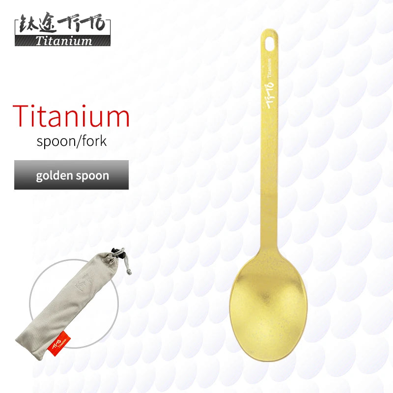 TiTo Outdoor Camping Titanium Spork 13.8g Ultralight Titanium Spoon Long Handle Spoon Outdoor Camping Picnic Titanium Fork