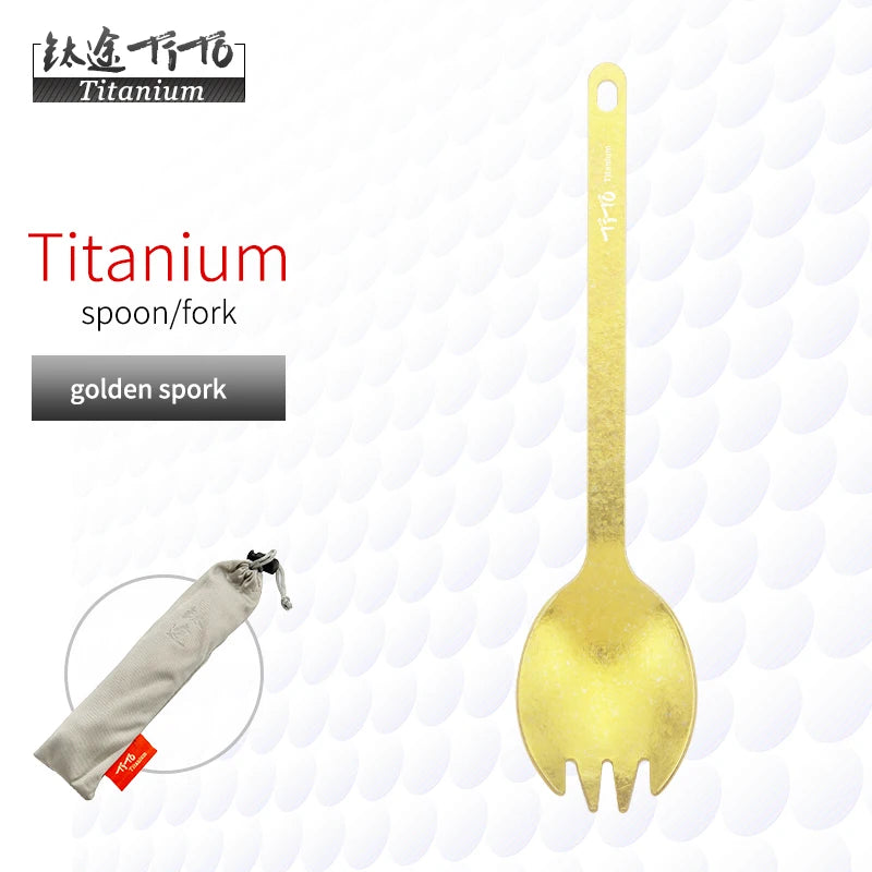 TiTo Outdoor Camping Titanium Spork 13.8g Ultralight Titanium Spoon Long Handle Spoon Outdoor Camping Picnic Titanium Fork