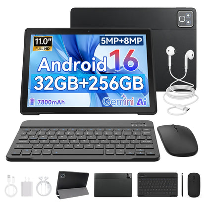 11 Inch Tablet PC K6ProL A333 Processor Android 16 32GB(3+29GB) RAM 256GB ROM 1280*800 IPS HD 7800mAh WiFi6 Gemini AI Widevine L1 With Keyboard Mouse Stylus Earphone Case US Local Warehouse