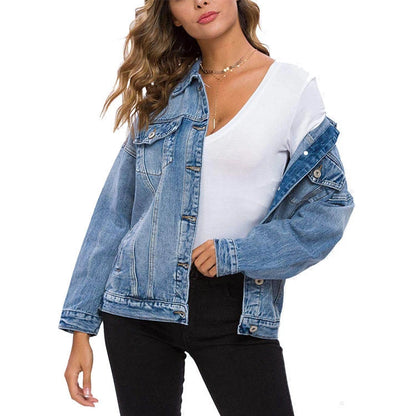 High Premium Custom Women's Casual Jeans Jacket New Style Oversized Fit Washed Denim with Button Decoration for Autumn