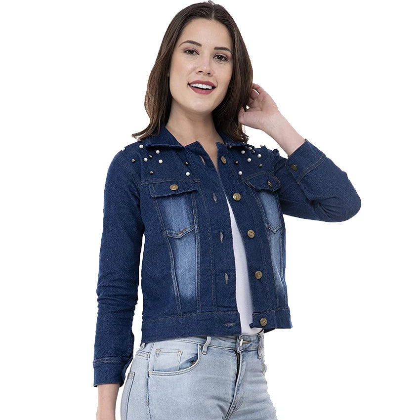 Denim Jackets Hot Selling Women's Slim Fit Washed Turn Down Collar Comfort Fit Vintage Wear High Street Wear OEM Denim Jacket