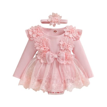 Baby Girls' Floral Romper & Headband Set | Ruffle Details & Mesh Skirt | Birthdays, Portraits & Celebrations