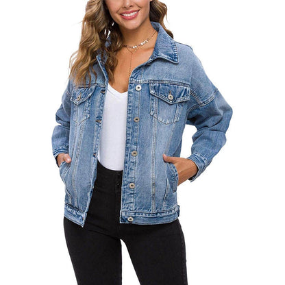 High Premium Custom Women's Casual Jeans Jacket New Style Oversized Fit Washed Denim with Button Decoration for Autumn