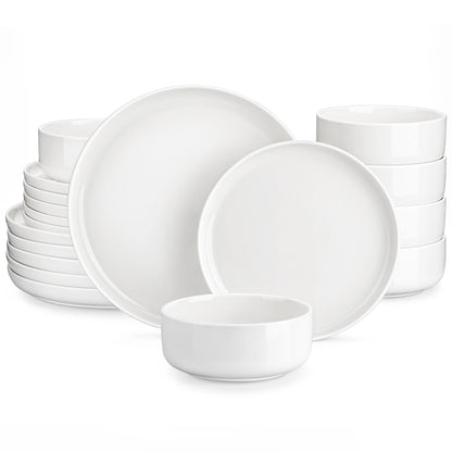 MALACASA Luna Series 18-Piece Ceramic Porcelain Dinnerware Set with 6 Pcs Dinner/Dessert Plates, Bowl Tableware Set Service for