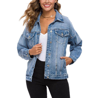 High Premium Custom Women's Casual Jeans Jacket New Style Oversized Fit Washed Denim with Button Decoration for Autumn