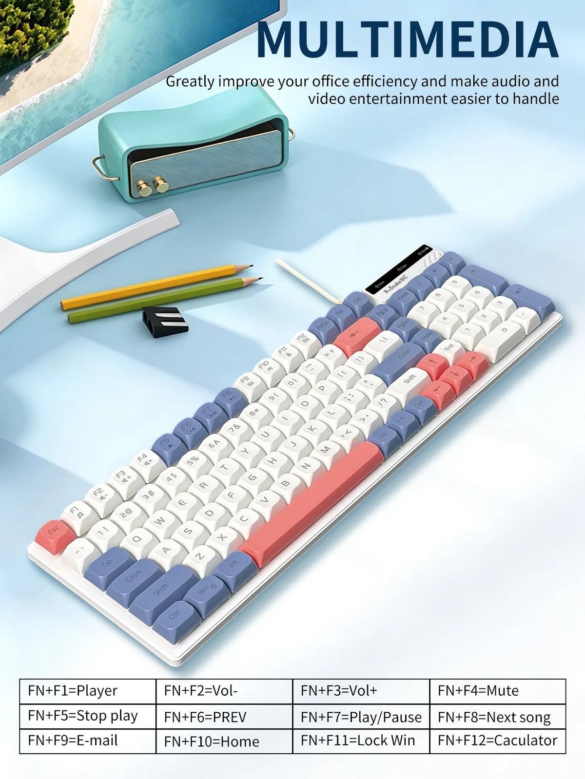 Color Block Wired Keyboard,USB Plug&Play,Mechanical Feel,Floating High Keycaps,Non-Slip Base,Office Gaming Keyboard for Desktops