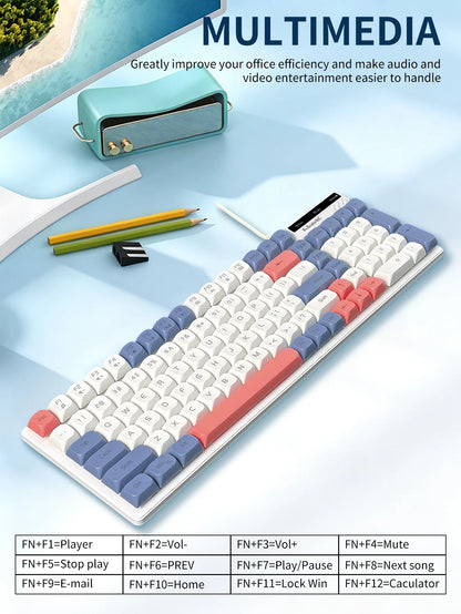 Color Block Wired Keyboard,USB Plug&Play,Mechanical Feel,Floating High Keycaps,Non-Slip Base,Office Gaming Keyboard for Desktops