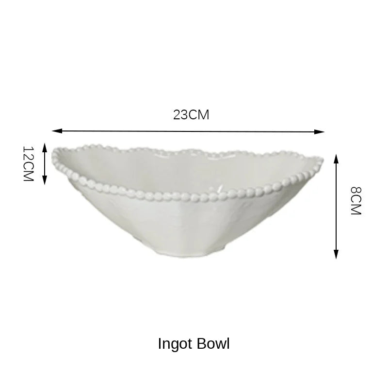 ColorValue White Pearl Ceramic Breakfast Plate Bowl Set Ins Style Elegant Tableware for Home Drining