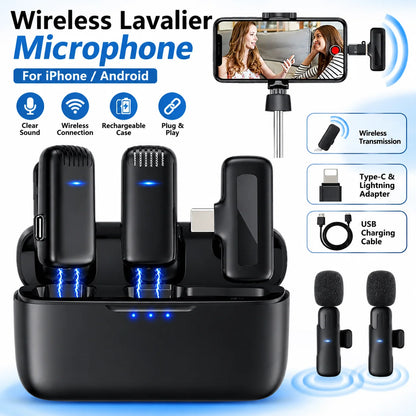 Wireless Lavalier Microphone Mini Clip On Mic With Charging Case Compatible With iPhone Android Live Streaming Video Recording Vlog