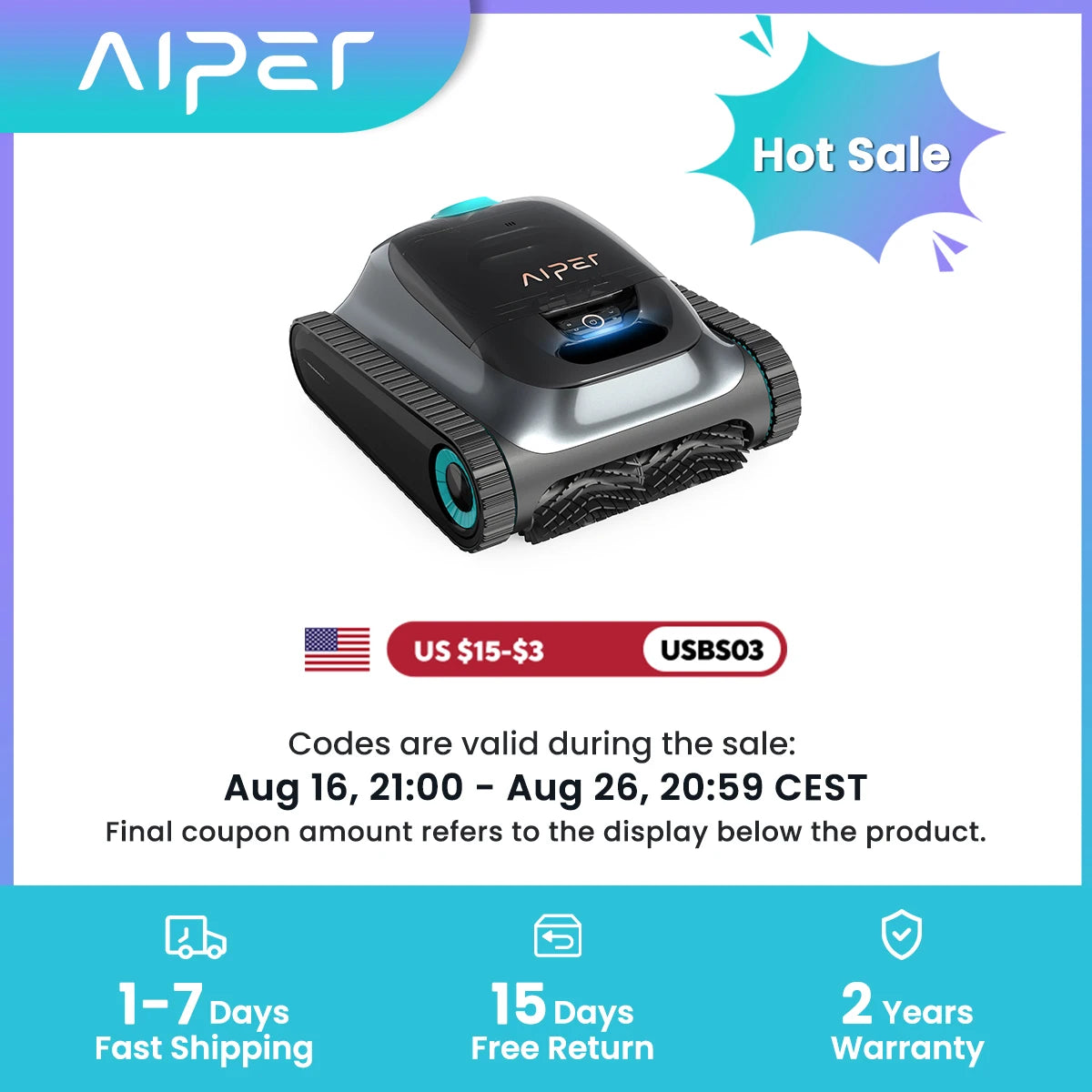 (2026 Upgrade) Aiper Scuba S1 Robotic Pool Cleaner, Weekly Custom Cleaning Plan, 270 Min Runtime, Over-the-Waterline Scrubbing, Smarter Navigation with 11 High-Precision Sensors, App Support,Refurbished