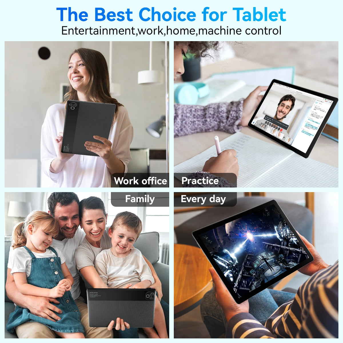 KB1001 Android 16 Tablet 10.1 Inch 20(3+17)GB RAM 1TB TF 6000mAh Face Unlock 8MP Dual Camera OTG Widevine L1 BT 5.4/5G WiFi Portable Work Study Tablet PC - Black