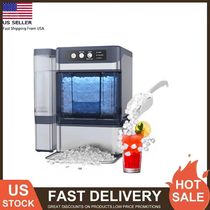 Nugget Ice Maker Countertop with Side Water Tank 40lbs/Day Self-Cleaning Pebble Ice Maker Machine Soft Chewable Pellet Ice