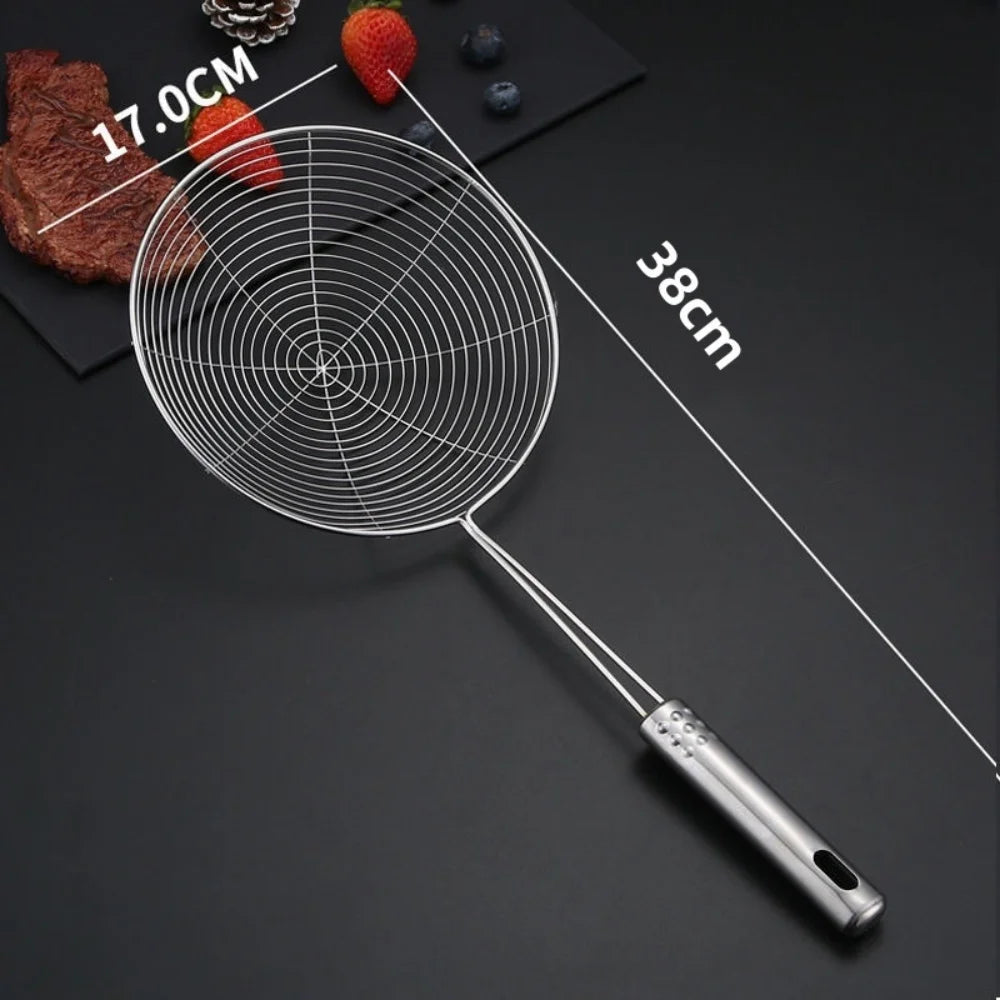 1pc Stainless Steel Fine Mesh Skimmer Spoon Multi-Function Spider Strainer with Long Handle for Cooking Frying and Noodle Strain