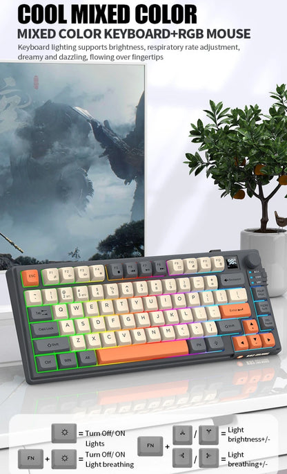 Wireless Keyboard 80 Key 80% Layout Spanish Russian Arabic Korean Keyboard Mouse Set Bluetooth 2.4G 2000mAh Type C K92 Backlight