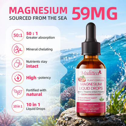Mulittea Magnesium Drop Vegan+ Sugar-Free Supports Relaxation & Sleep Health Supports Muscle & Nervous System Function Helps Maintain Healthy Electrolyte Balance