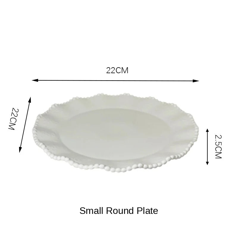 ColorValue White Pearl Ceramic Breakfast Plate Bowl Set Ins Style Elegant Tableware for Home Drining