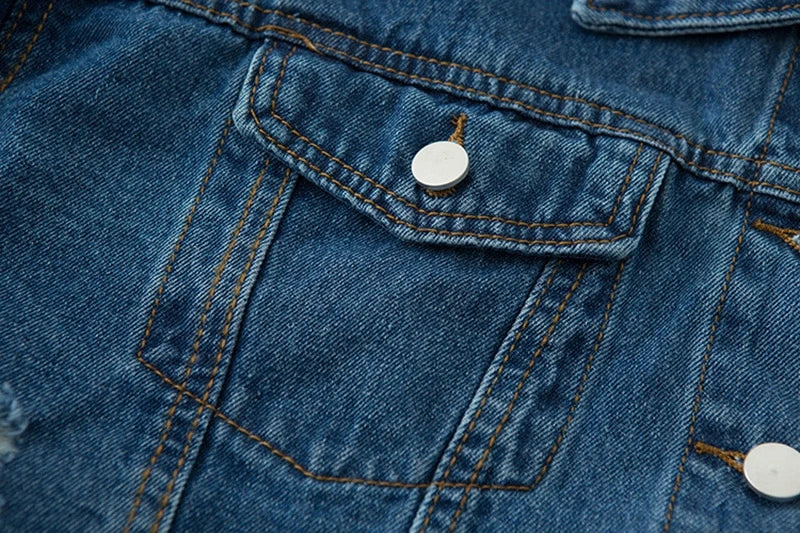 2025 Autumn Women Denim Jacket Casual Skinny Outwear Short Ripped Jeans Coat Long Sleeve Fashion Leopard Button Diamonds