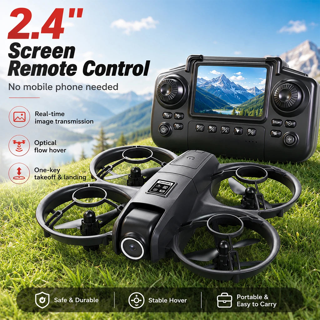 ZNLYRION  Mini Full Protective Drone YL3PK With 2.4 Inch Screen Remote Dual Camera Optical Flow Hover 2 Batteries Indoor RC Quadcopter