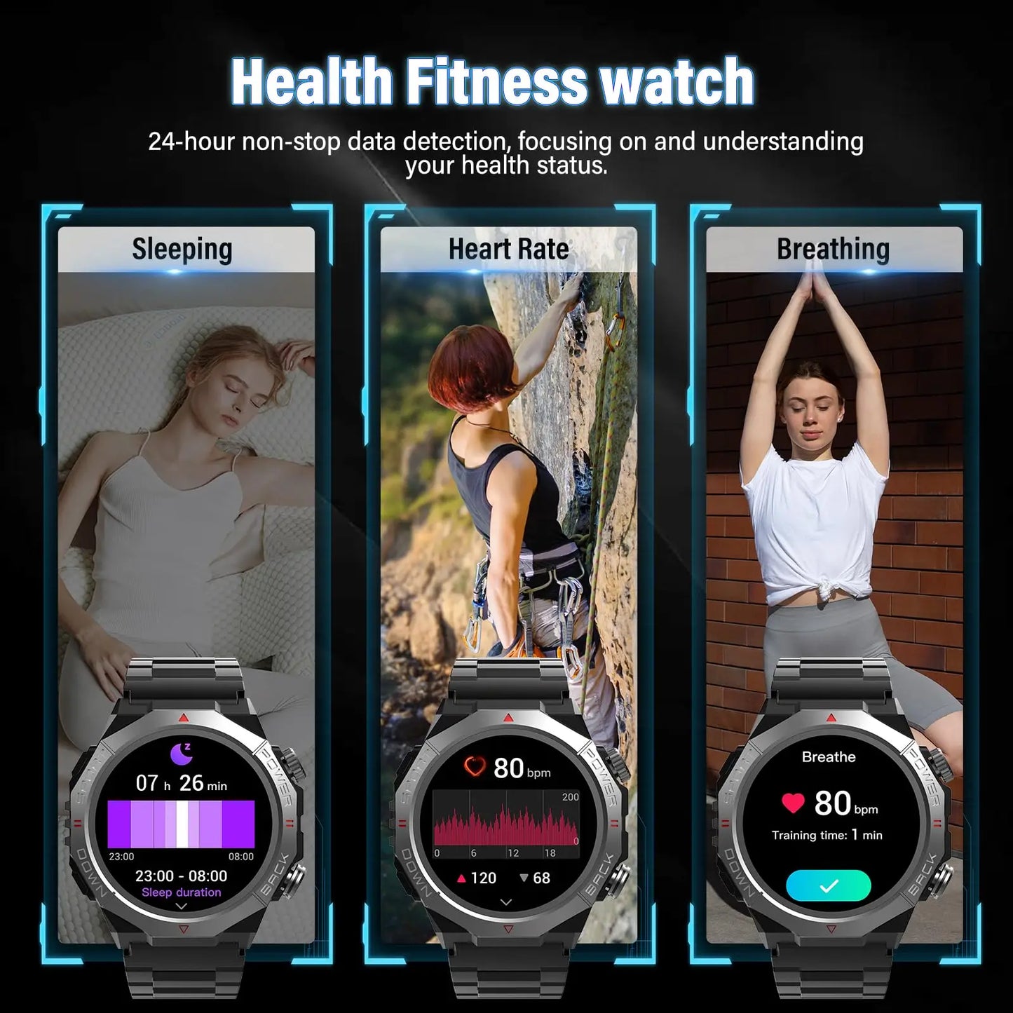 Smart Watch for Men 1.39" HD Touchscreen, IP68 Waterproof Military Smartwatch with 110+ Sports Modes, Heart Rate Sleep Monitor, Bluetooth Call, 7-30 Days Battery for Android iOS.