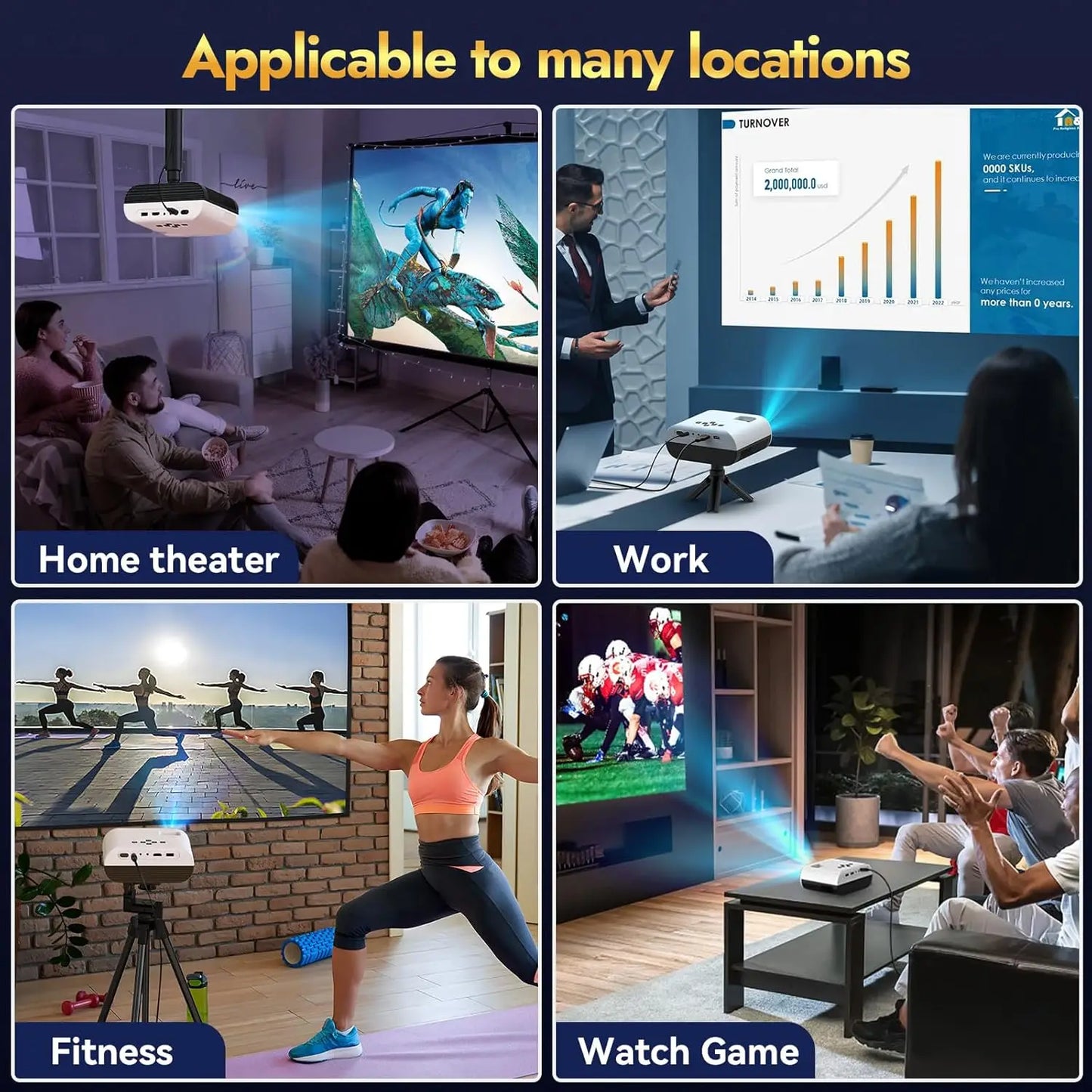 1080P Full HD Portable Projector, Bluetooth Movie Projector With Projector Screen, Compatible with TV Stick/Smartphone/HDMI/USB