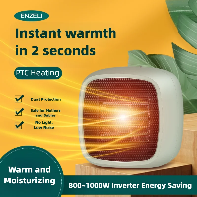 Compact Space Heater, 2 Seconds Fast Heating, Portable Electroceramic PTC Heater, Silent Operation with Overheating and Tipping Off Protection, Indoor Office, Bedroom, Small Living Room or Desktop Use, Mini Portable Heater