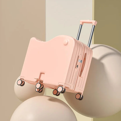 New Children's Luggage Can Sit and Ride With Hidden Cup Holders Footrest Design Durable Trolley Travel Password Box Seat Diva