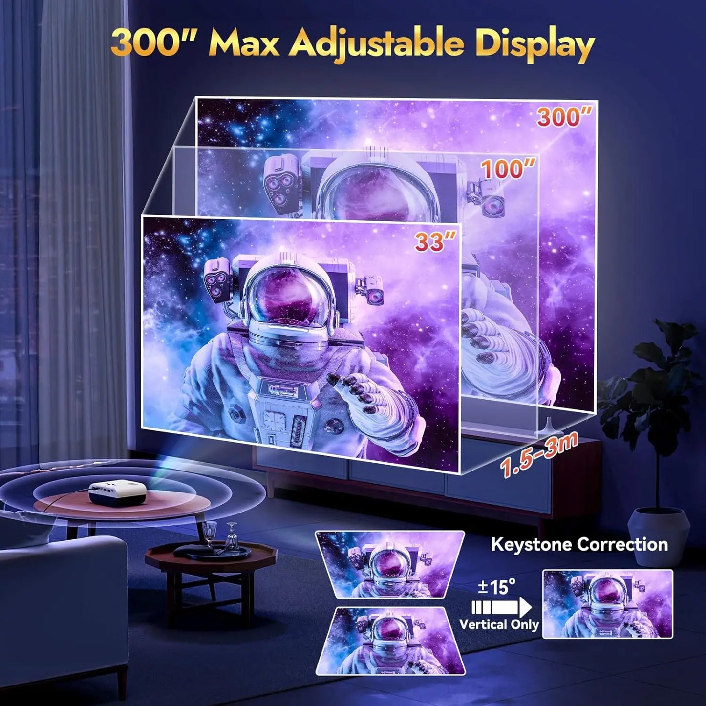 1080P Full HD Portable Projector, Bluetooth Movie Projector With Projector Screen, Compatible with TV Stick/Smartphone/HDMI/USB