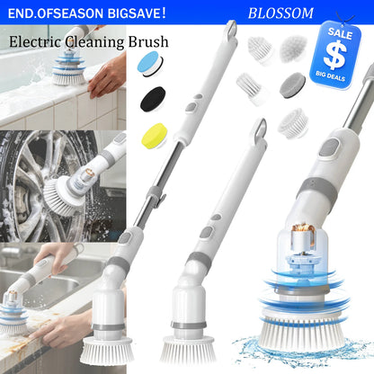 Electric Spin Scrubber Cordless Cleaner 9 Brush Heads Adjustable Handle 2 Speed USB-C Rechargeable IPX7 Waterproof for Bathroom