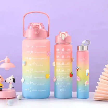 Motivational Squeeze Water Bottle Kit With Stickers 300ML + 900ML + 2000ML
